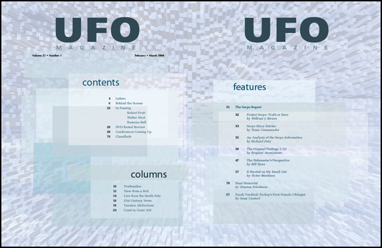 Contents of UFO Magazine, Volume 21, No. 1