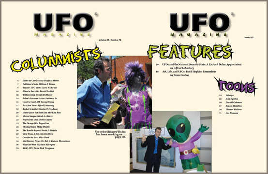 Contents of UFO Magazine, Volume 23, No. 12